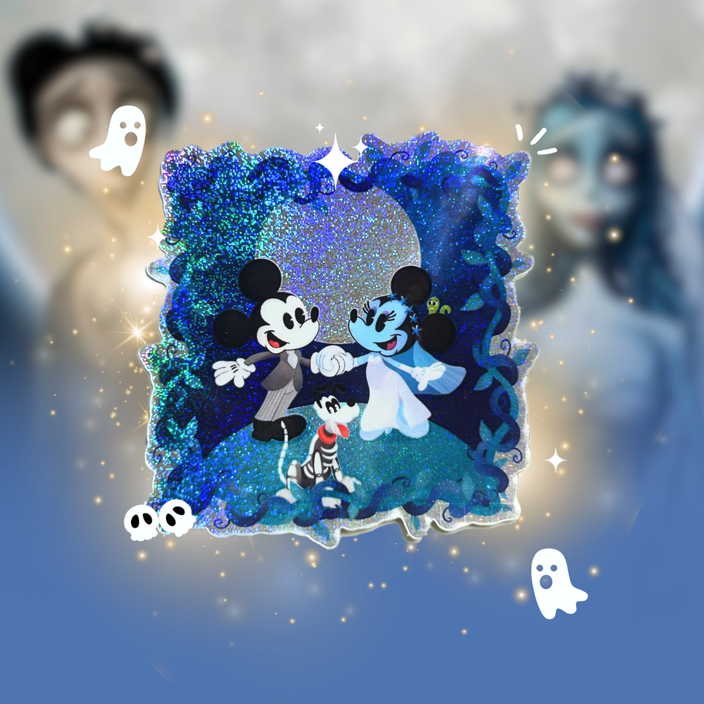 mickey and minni pixie dust sticker halloween edition tim burton the corpse bride