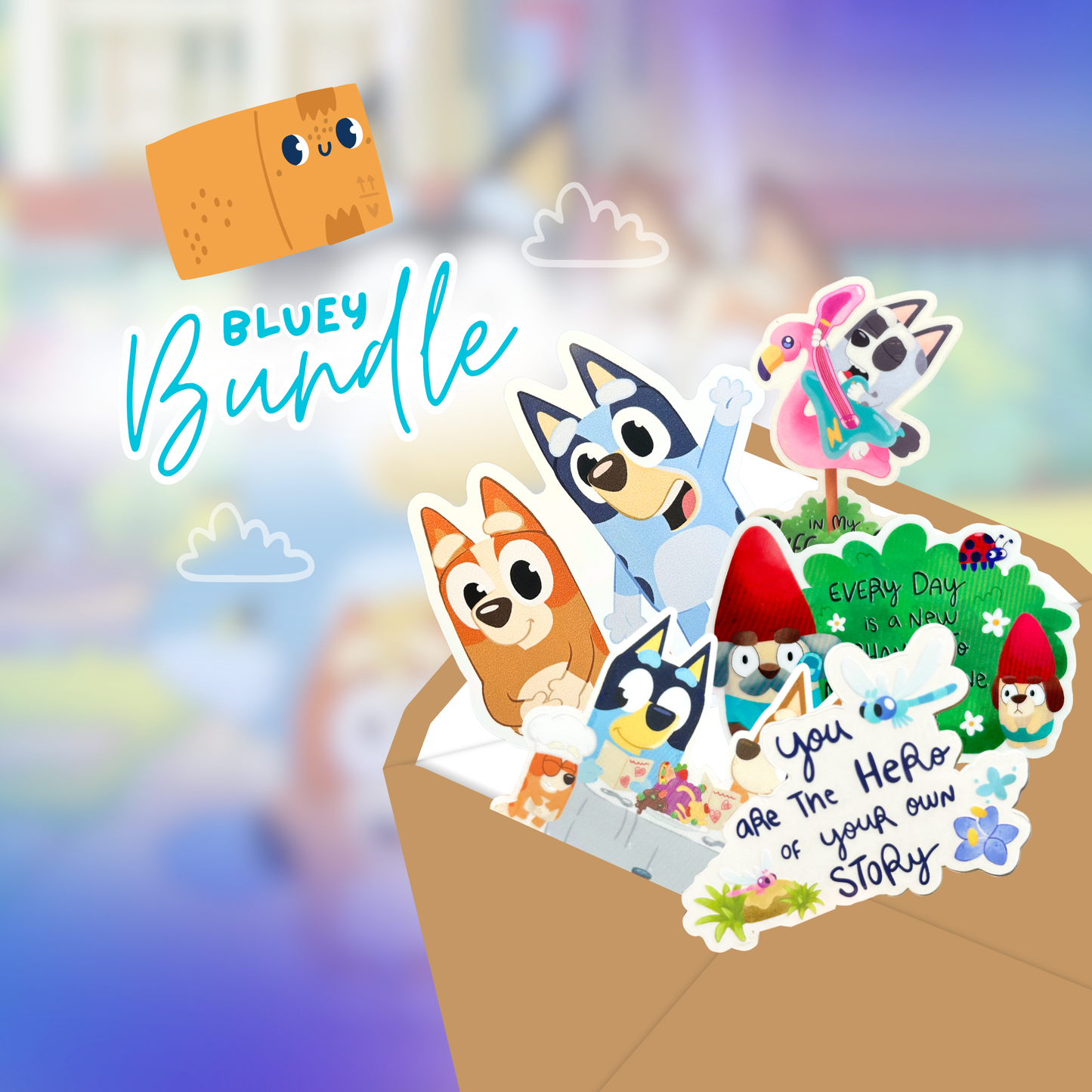 Bluey Fun Pack - 4 Stickers + Car Magnet Bundle