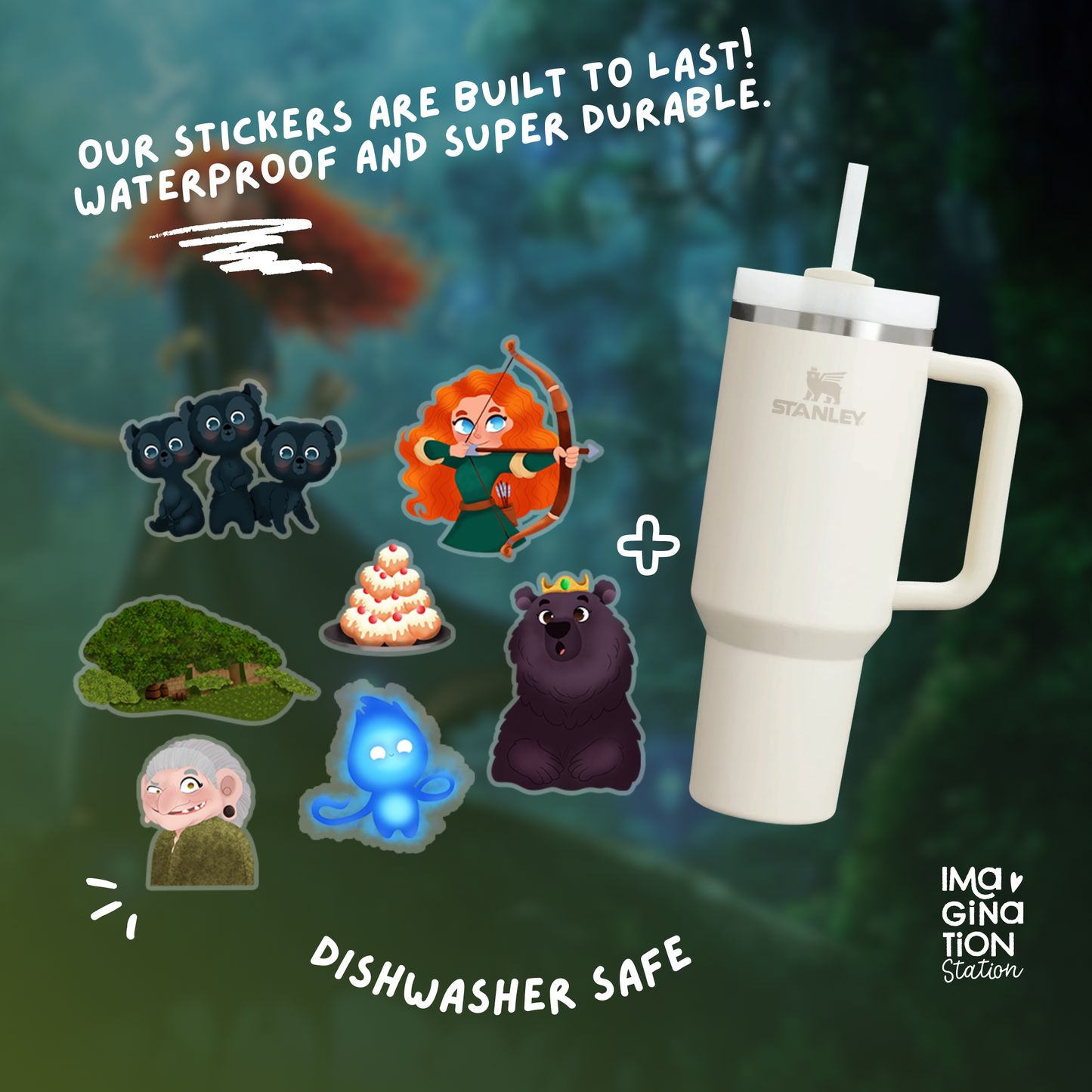 Brave Merida Tumbler Sticker Set for 40oz Cup Decor Waterproof Vinyl Archer Princess Decal Gift Bundle with Straw Disney for