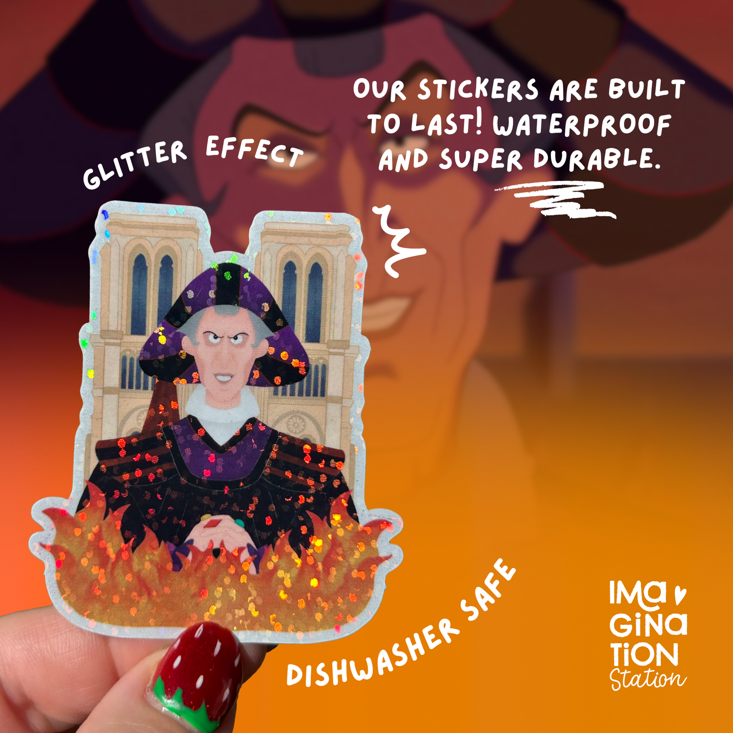 Frollo Hunchback Notre Dame Sticker | 2.2x2.6 Glitter Glossy Disney Villain Vinyl | Evil Judge Decal | Laptop Tumbler Journal Decor