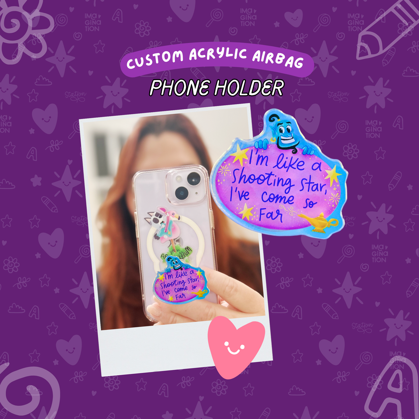 Aladdin Genie Holographic Acrylic PopSocket - 'I'm Like a Shooting Star' Disney Quote