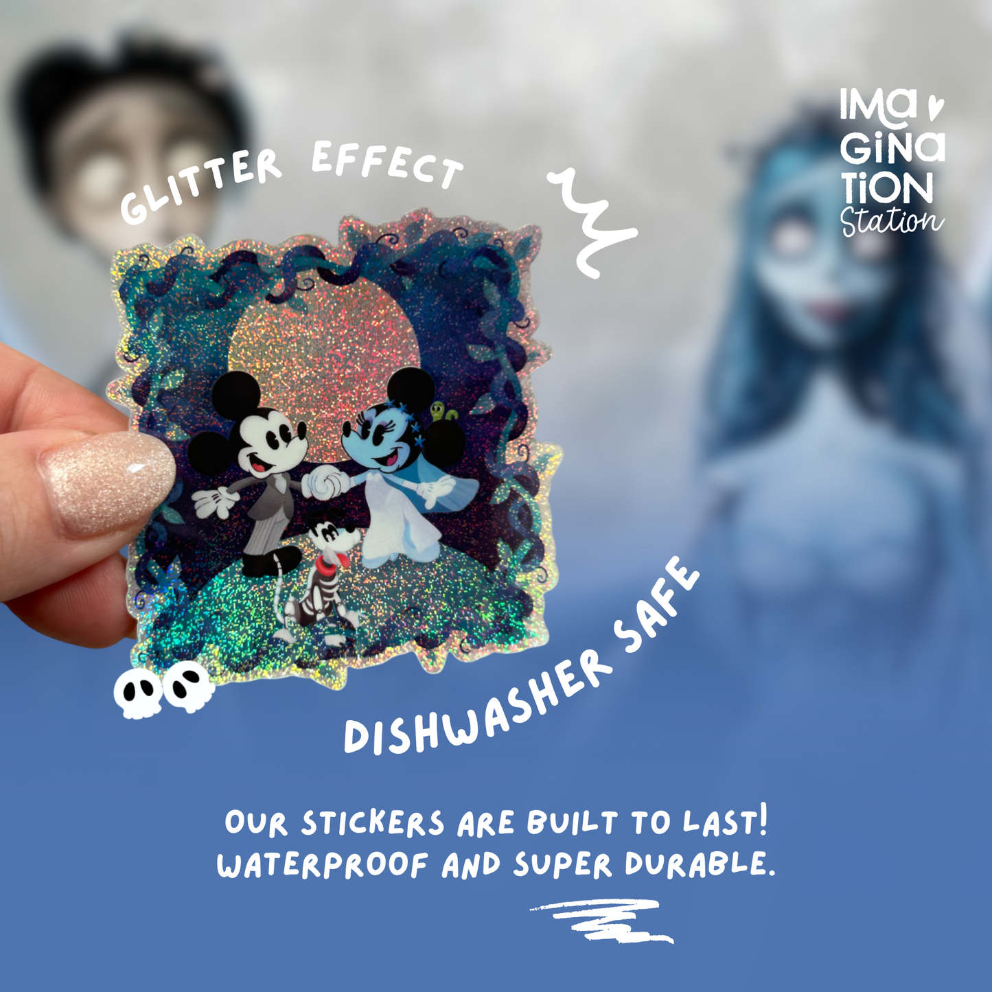 Mickey Minnie Corpse Bride Sticker | Tim Burton Disney Gothic Crossover Vinyl Decal