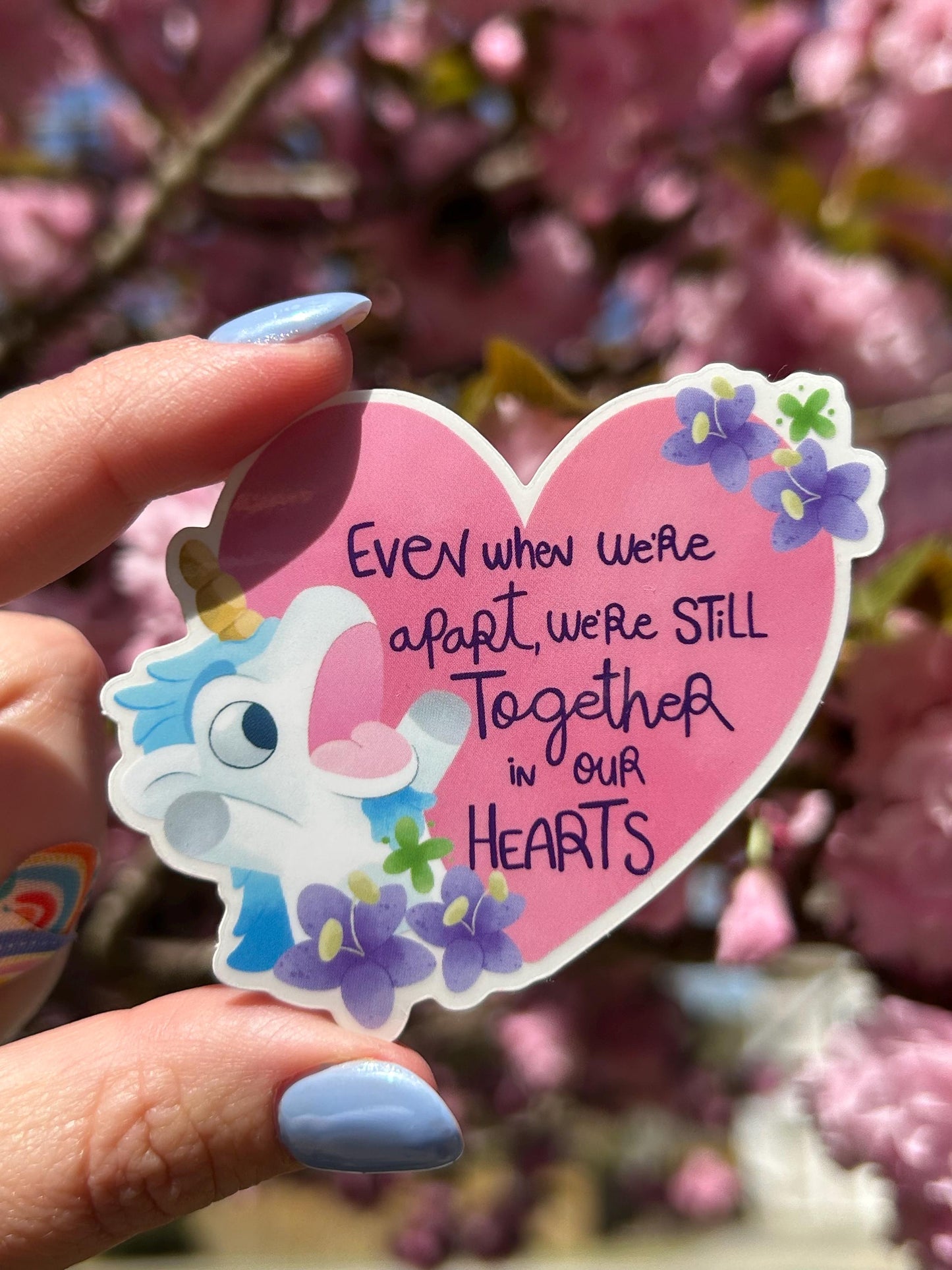 Bluey Unicorse Sticker | Transparent Glossy Vinyl Decal for Laptop & Water Bottle | Cartoon Gift with Together in Our Hearts Quote