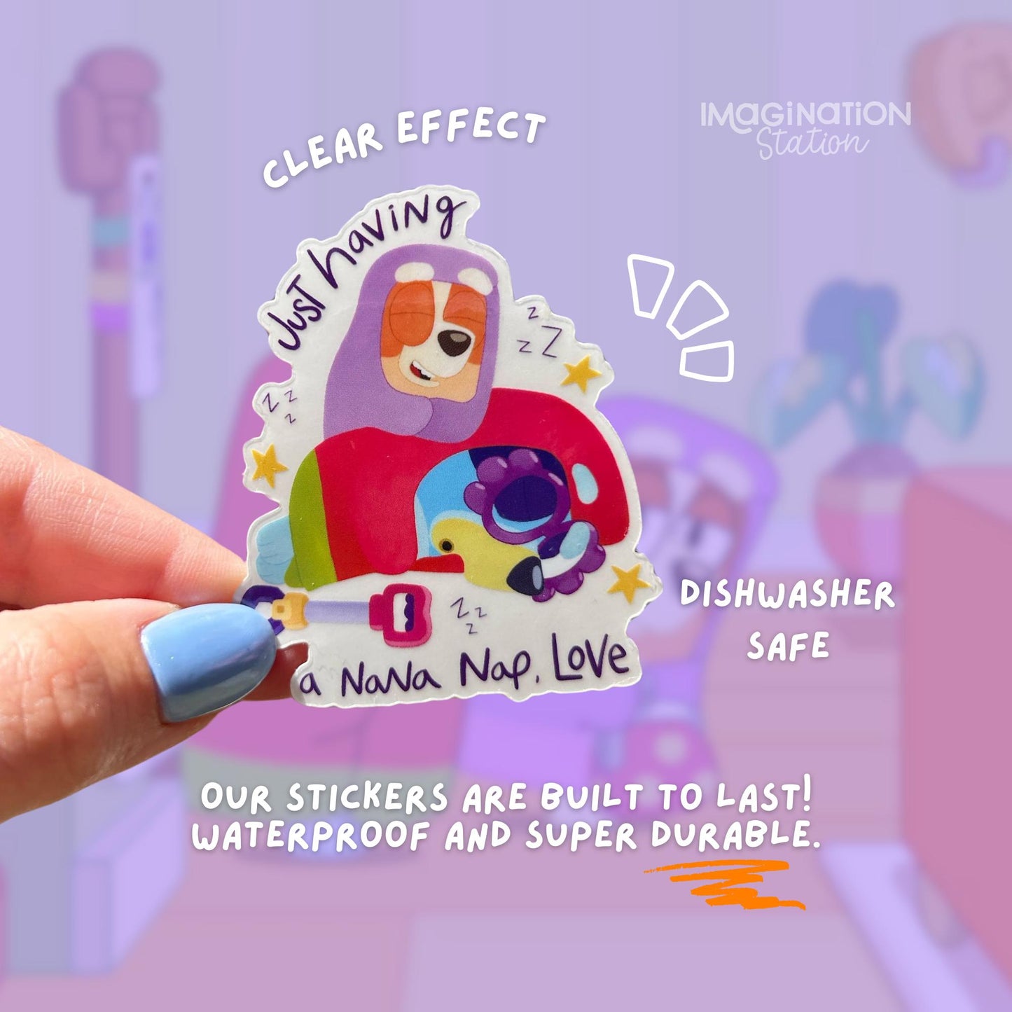 Bluey Nana Nap Sticker, Bluey Grannies Quote Decal, Just Having a Nana Nap Transparent Glossy Vinyl, Waterproof Cartoon Sticker