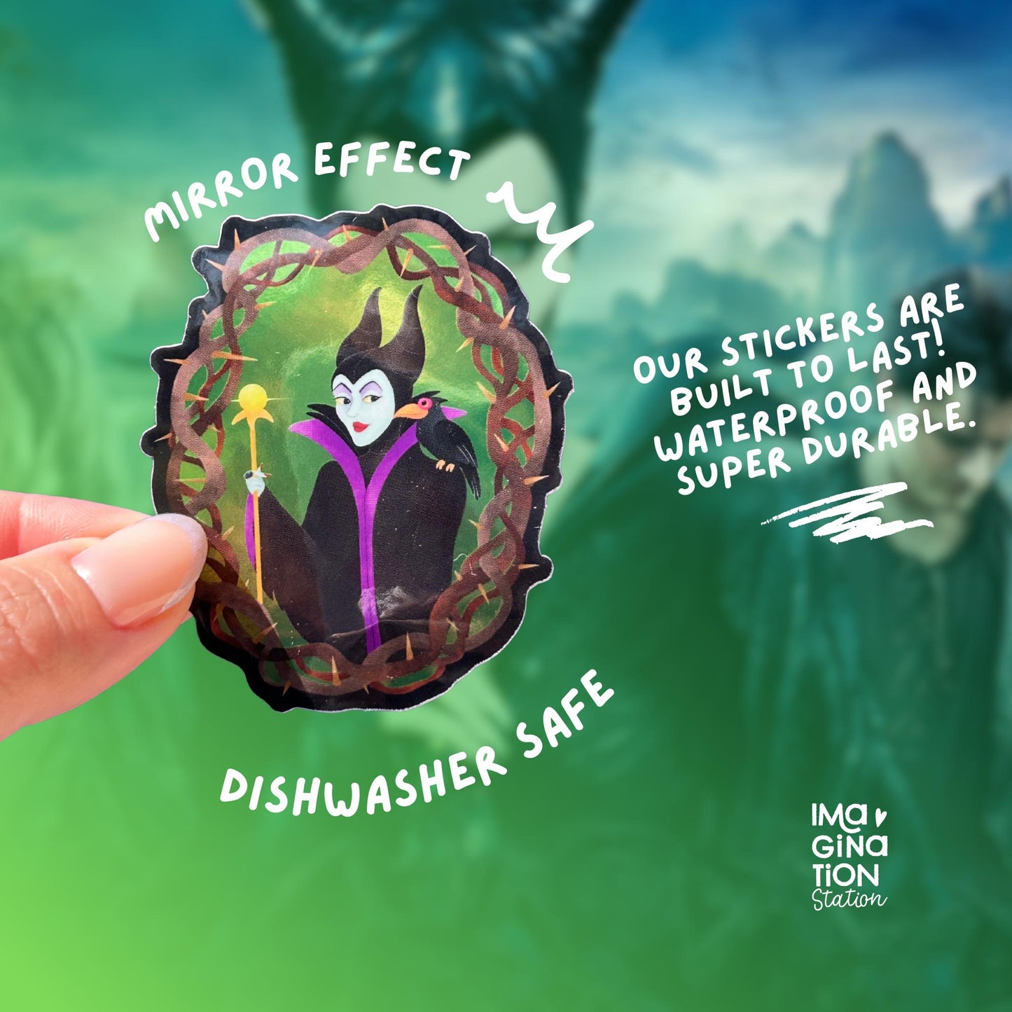 Maleficent Sticker – Mirror Glossy Disney Villain Vinyl Decal, Waterproof, Dark Fairy Mistress of Evil Sticker, Villain Fan Gift
