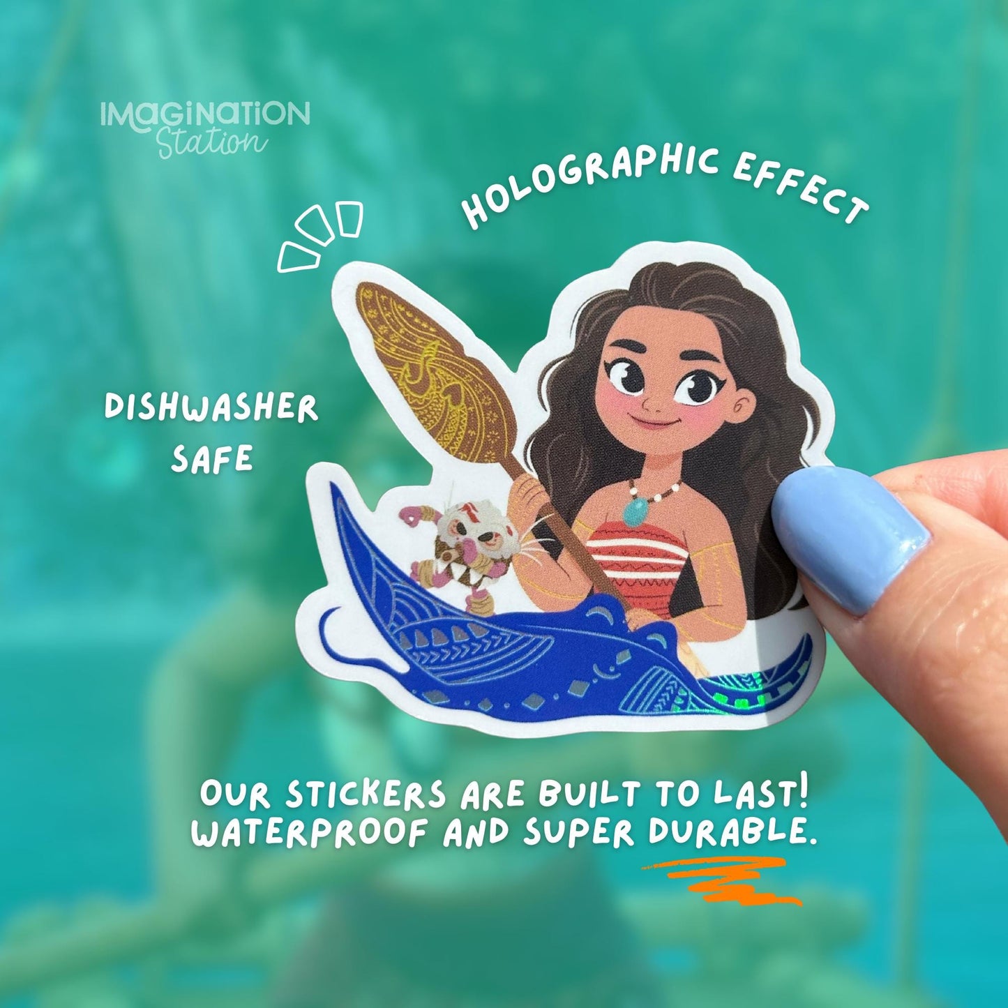 Moana Ocean Adventure Sticker, Moana & Pua Vinyl Decal, Waterproof Disney Sticker, Holographic or Clear Glossy Sticker