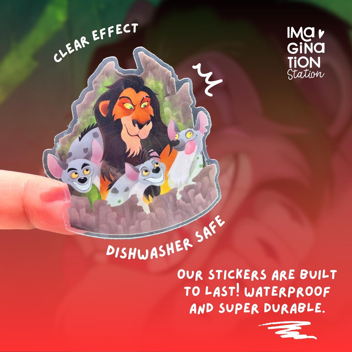 Scar Lion King Sticker, Disney Villain Transparent Glossy Vinyl, Pride Lands Hyenas Waterproof Sticker, Laptop Water Bottle Tumbler Notebook Planner Decal