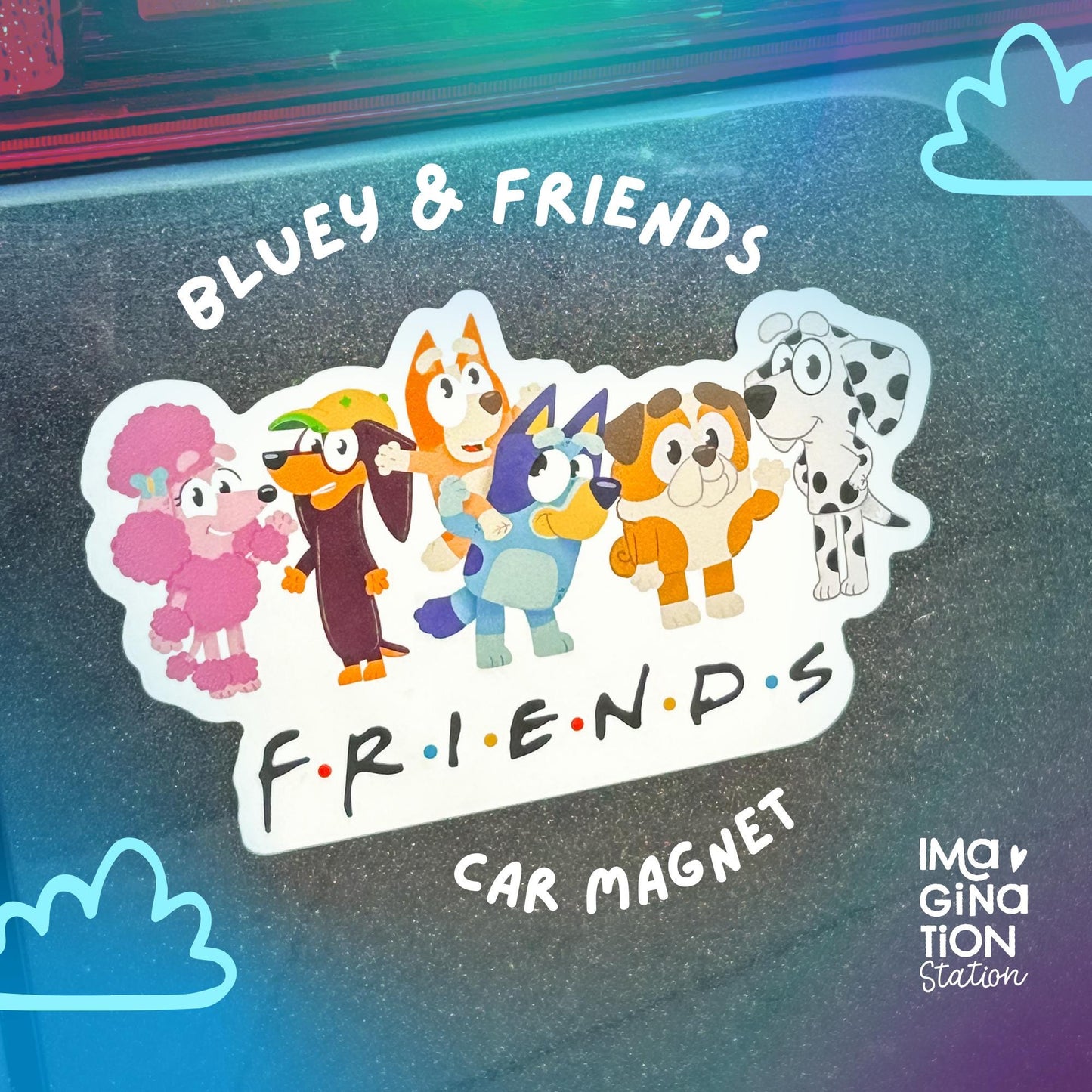 Bluey Friends Car Magnet, Waterproof Disney Car Decal, Bluey Inspired Friends TV Show Magnet, 7"x4.13"