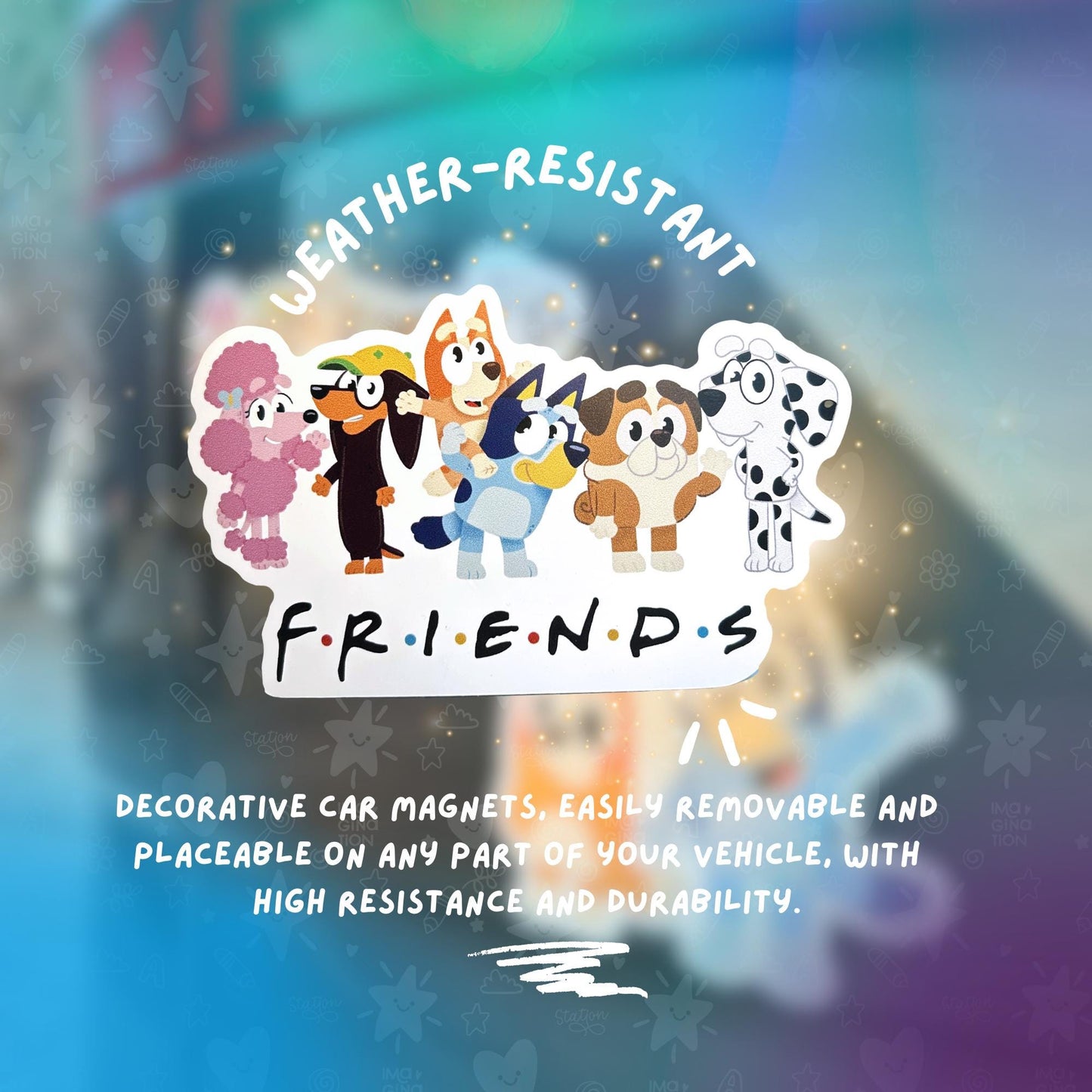 Bluey Friends Car Magnet, Waterproof Disney Car Decal, Bluey Inspired Friends TV Show Magnet, 7"x4.13"