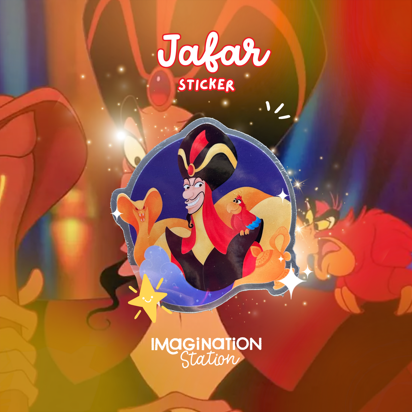 Jafar Sticker, Disney Villain Transparent Glossy Vinyl, Aladdin Movie Waterproof Sticker, Laptop Water Bottle Tumbler Notebook Phone Decal