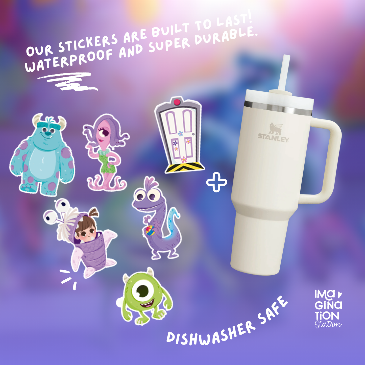 Personalized Monsters, Inc Tumbler & Waterproof Sticker Duo β Stylish and Fun 2-Pack