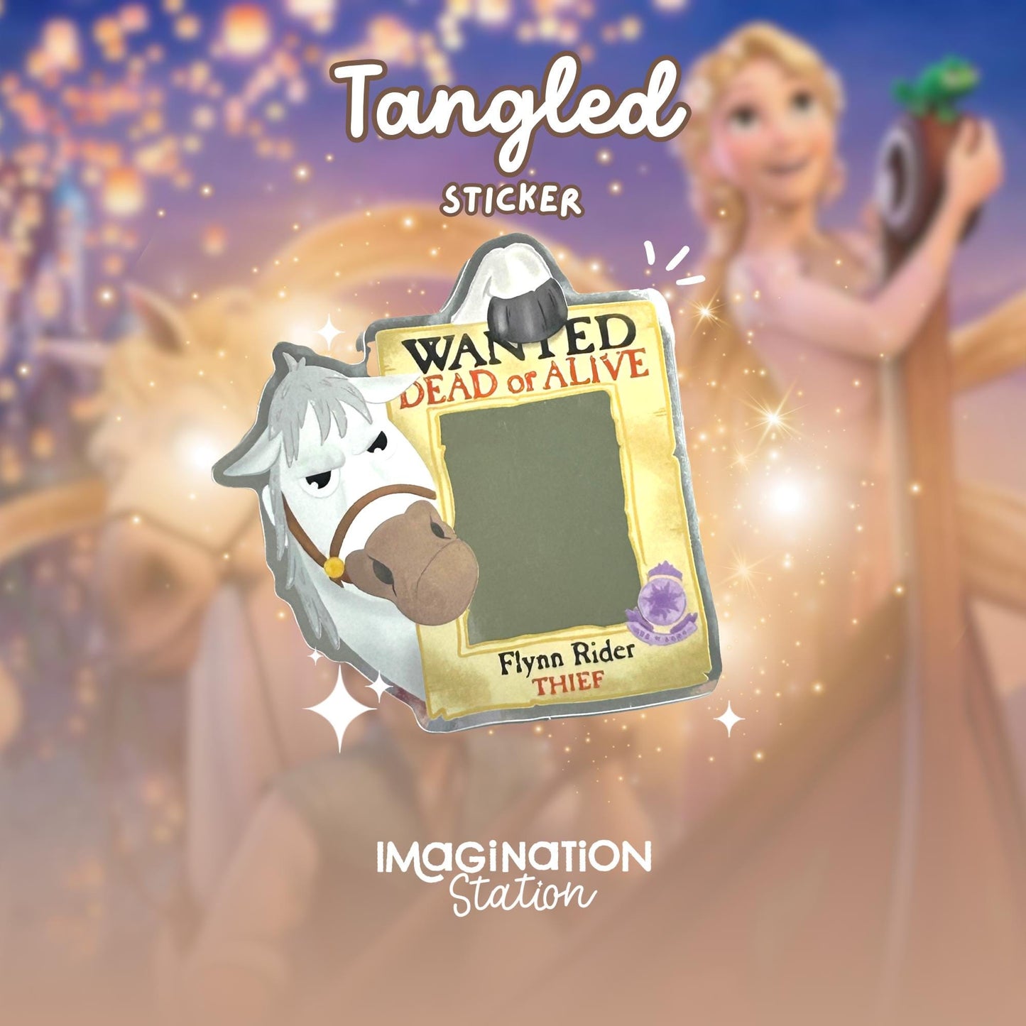 Maximus Wanted Sign Sticker | Mirror Glossy Vinyl 3”x3” | Waterproof Reflective Disney Tangled Horse Decal for Laptop, Water Bottle, Car