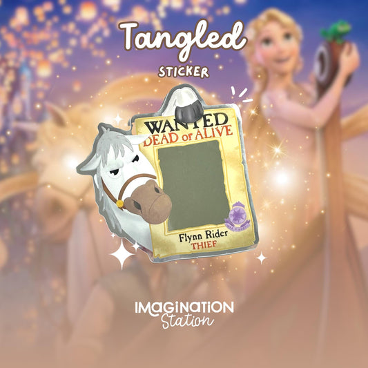 Maximus Wanted Sign Sticker | Mirror Glossy Vinyl 3”x3” | Waterproof Reflective Disney Tangled Horse Decal for Laptop, Water Bottle, Car