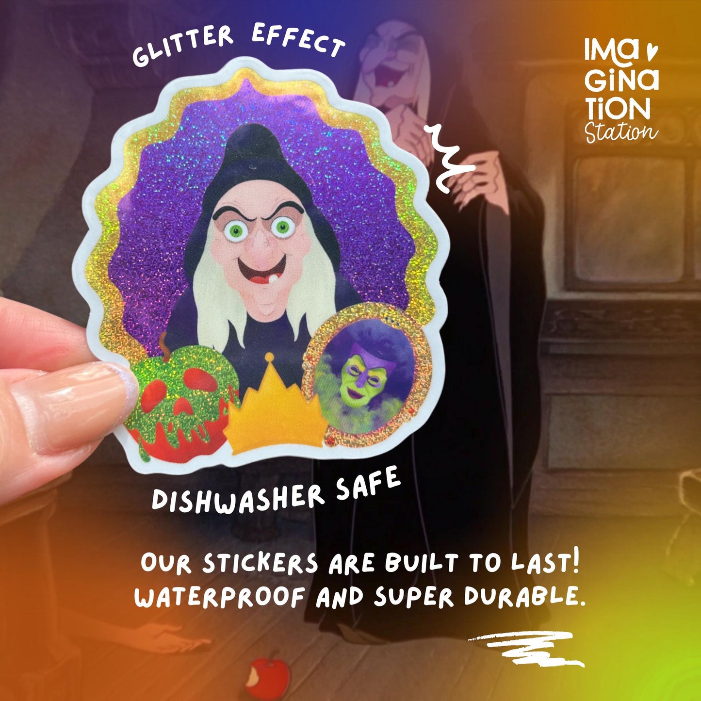 Queen Grimhilde, Snow White Evil Queen Sticker, Queen Grimhilde Villain Vinyl, Pixie Dust Glossy Waterproof Decal, Disney Villains Laptop Water Bottle Sticker