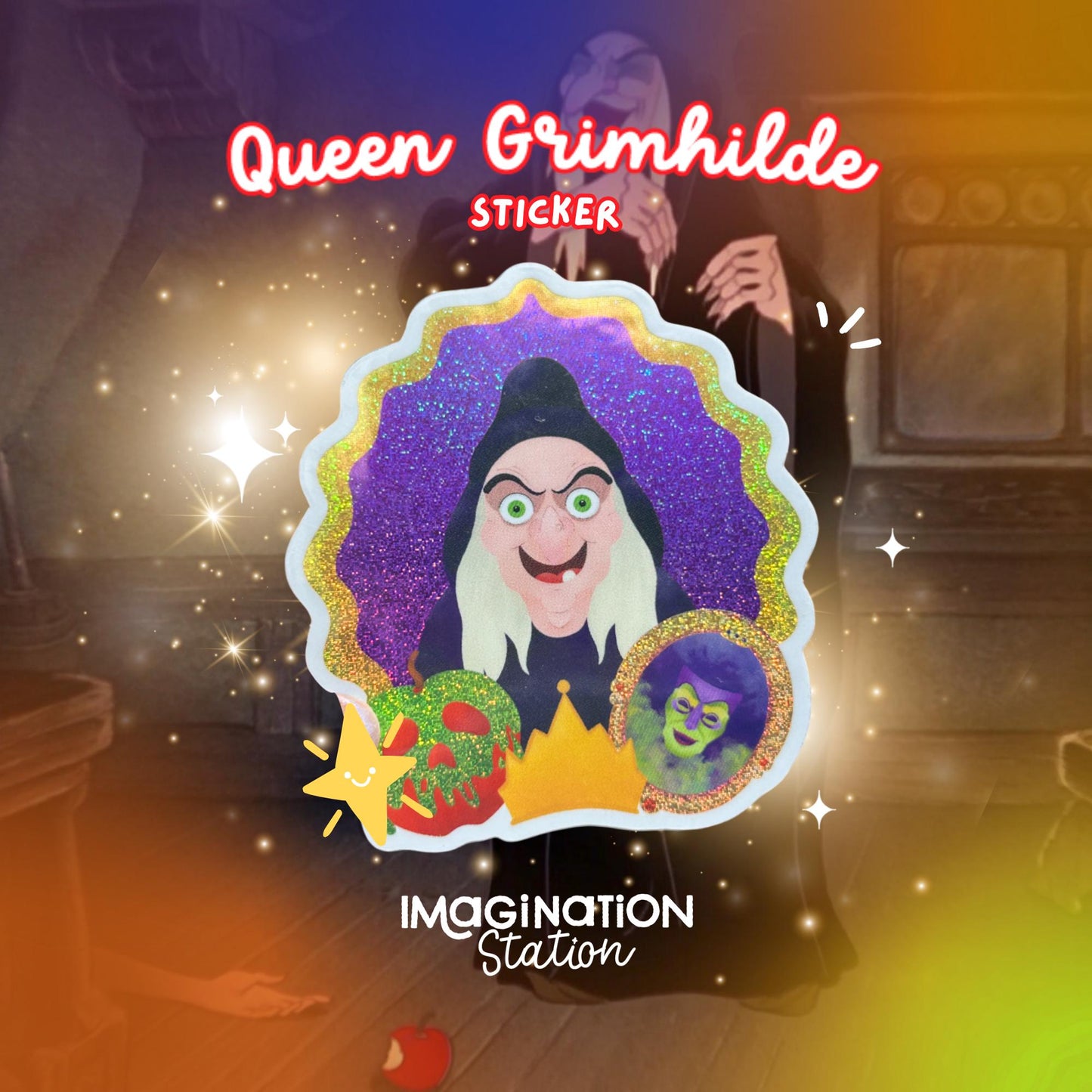 Queen Grimhilde, Snow White Evil Queen Sticker, Queen Grimhilde Villain Vinyl, Pixie Dust Glossy Waterproof Decal, Disney Villains Laptop Water Bottle Sticker