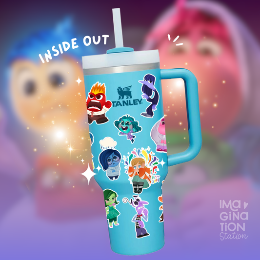 Inside Out 2 Stanley Cup 40oz Tumbler with DIY Vinyl Sticker Set – Personalized Disney Pixar Emotional Drinkware