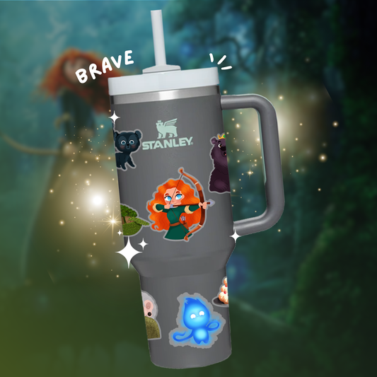 Brave Merida Tumbler Sticker Set for 40oz Cup Decor Waterproof Vinyl Archer Princess Decal Gift Bundle with Straw Disney for