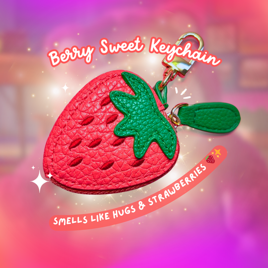 Berry Sweet Leather Keychain – Lotso-Inspired Strawberry Scented Fruit Charm Accessory for Keys, Bags & Backpacks