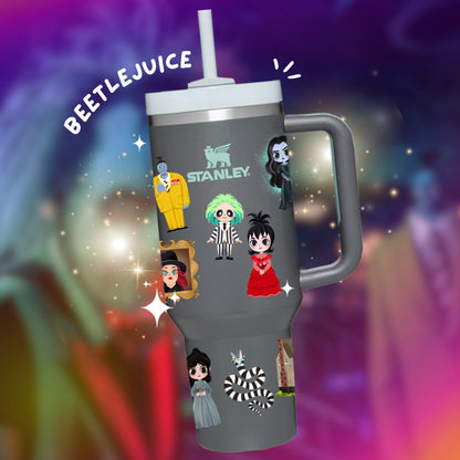 Beetlejuice Personalized 40oz Tumbler with Sticker Set - Waterproof Glow in the Dark