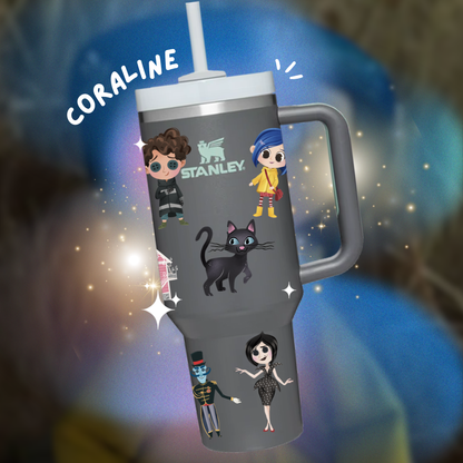 Coraline Custom Tumbler 40oz - Glow in the Dark Vinyl Sticker Set