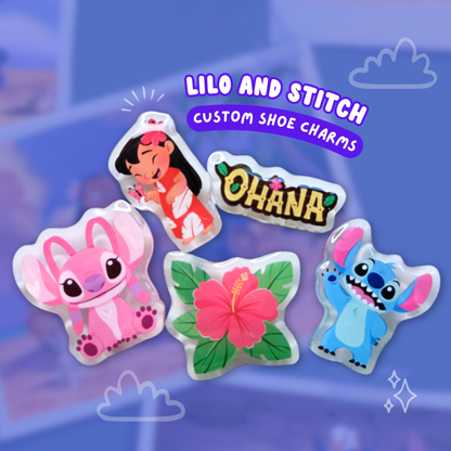 Lilo and Stitch Ohana Angel Flower Shoe Charms Set Clear Acrylic