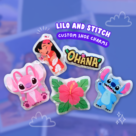 Lilo and Stitch Ohana Angel Flower Shoe Charms Set Clear Acrylic
