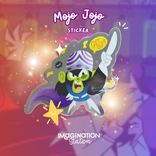 Mojo Jojo Powerpuff Sticker | Mirror Glossy Villain Decal | Retro Cartoon Vinyl | 90s Nostalgic Fan Art