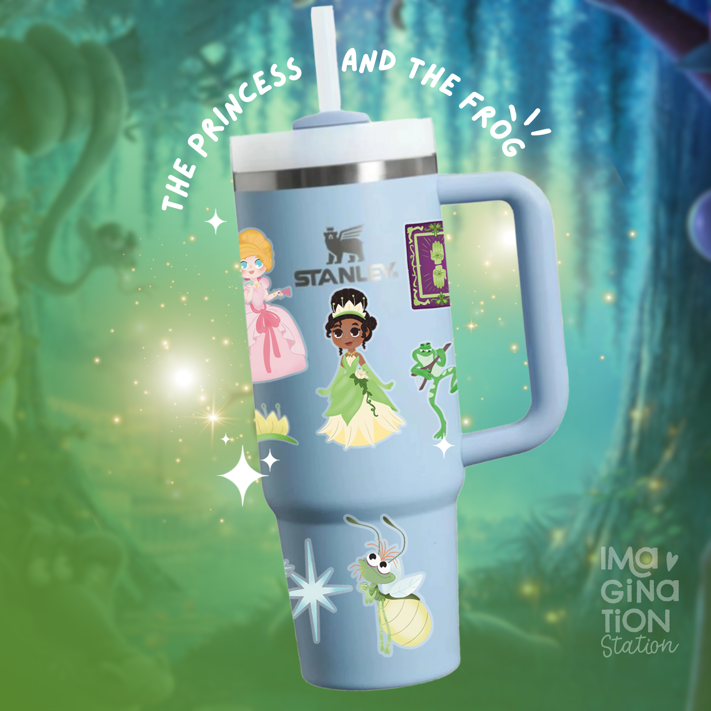 Tiana Tumbler Sticker Set for 40oz Cup Decor Waterproof Vinyl Frog Princess Decal Gift Bundle with Straw Disney Inspired for