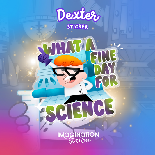 Dexter’s Laboratory Sticker – “What a Fine Day for Science!” Retro 90s Mirror Glossy Vinyl Decal
