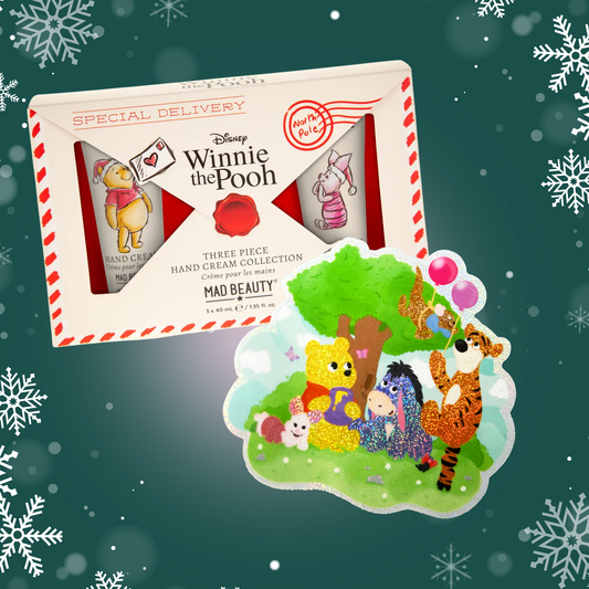 Winnie the Pooh hand cream set with characters on a decorative background