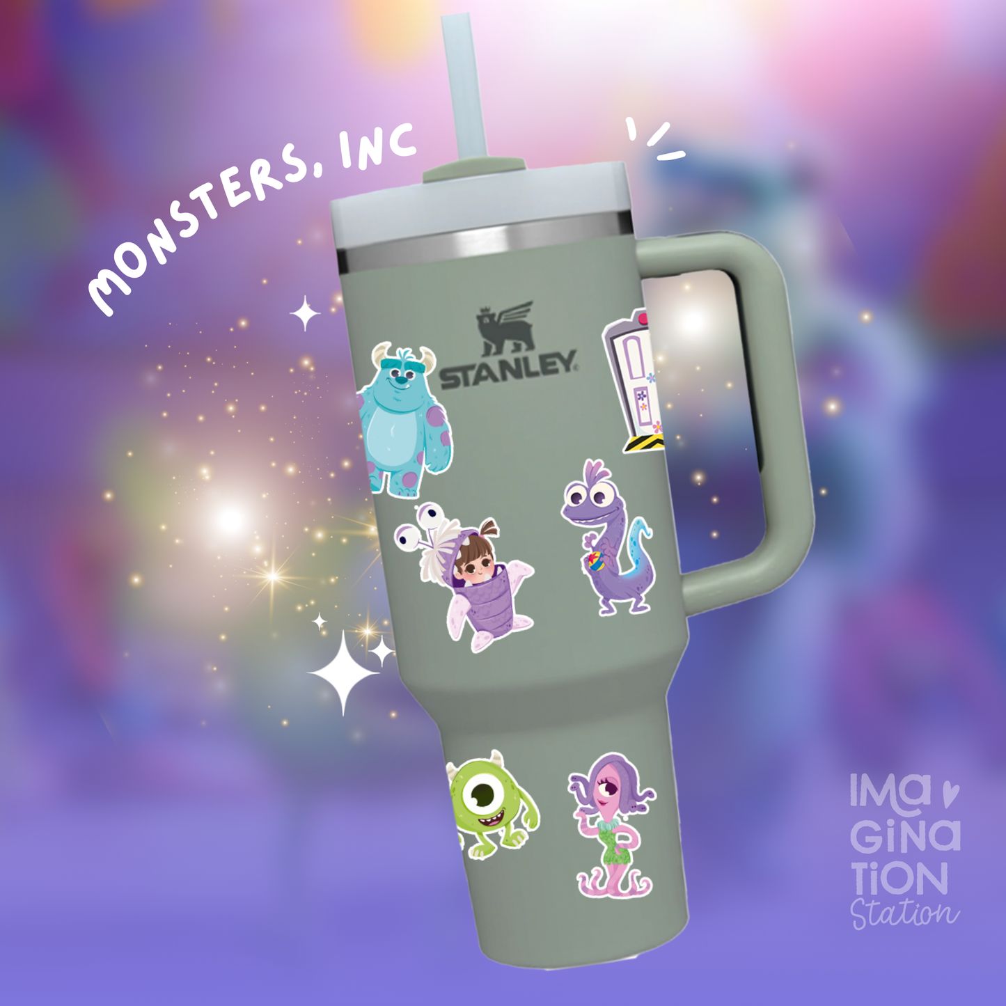 Personalized Monsters, Inc Tumbler & Waterproof  Sticker Duo – Stylish and Fun 2-Pack