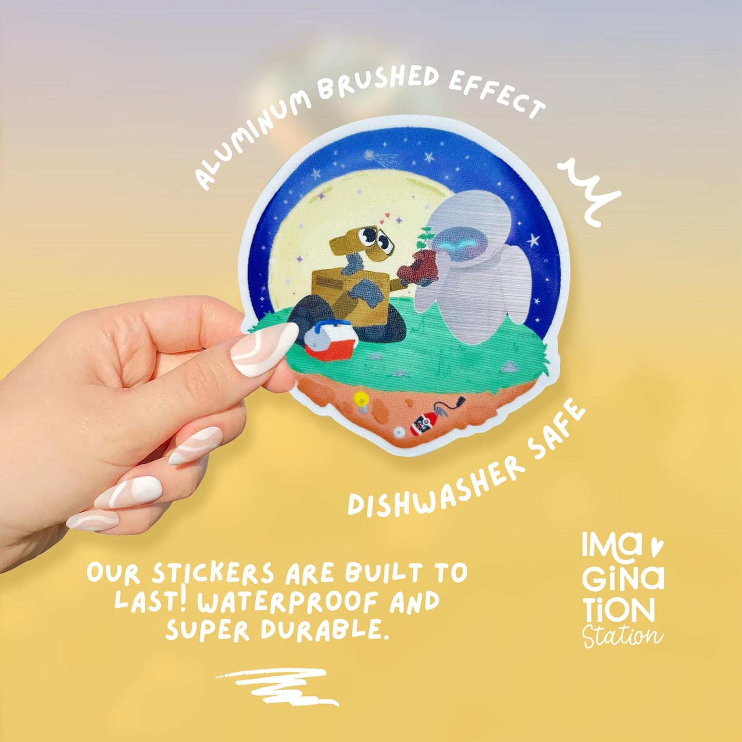 WALL·E Brush Aluminum Glossy Sticker – Waterproof Vinyl Decal for Laptops, Tumblers & Journals