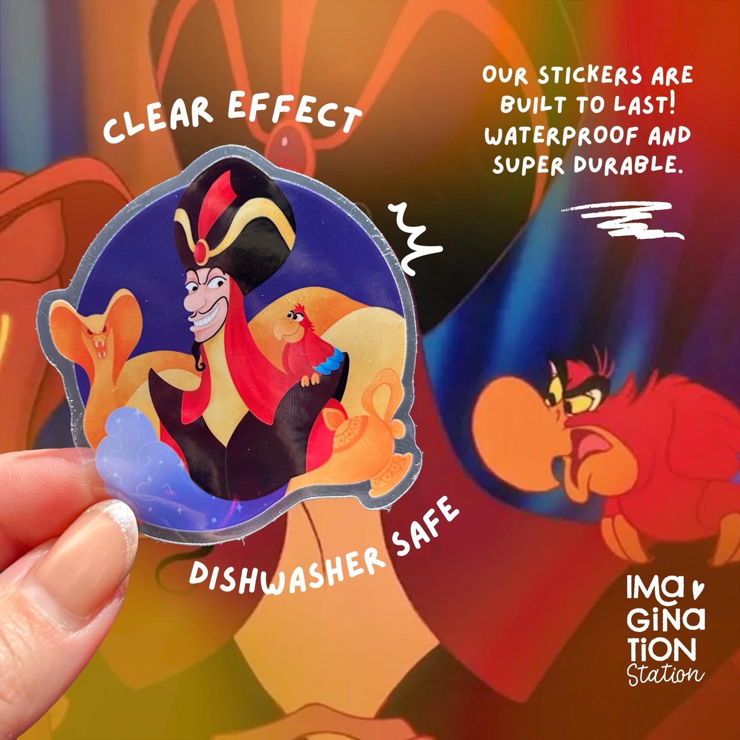 Jafar Sticker, Disney Villain Transparent Glossy Vinyl, Aladdin Movie Waterproof Sticker, Laptop Water Bottle Tumbler Notebook Phone Decal