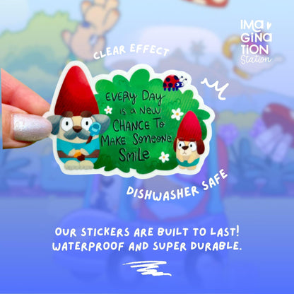 Bluey Gnomes Waterproof Transparent Glossy Vinyl Sticker – Kindness Quote