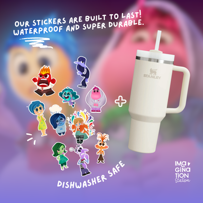 Inside Out 2 Stanley Cup 40oz Tumbler with DIY Vinyl Sticker Set – Personalized Disney Pixar Emotional Drinkware