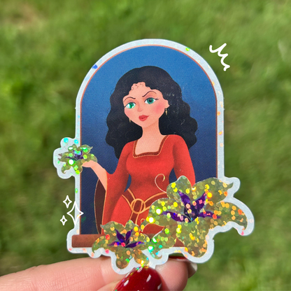 Mother Gothel Tangled Sticker | Glitter Glossy Disney Villain Vinyl | Rapunzel Villain Decal | Laptop Water Bottle Planner Decor