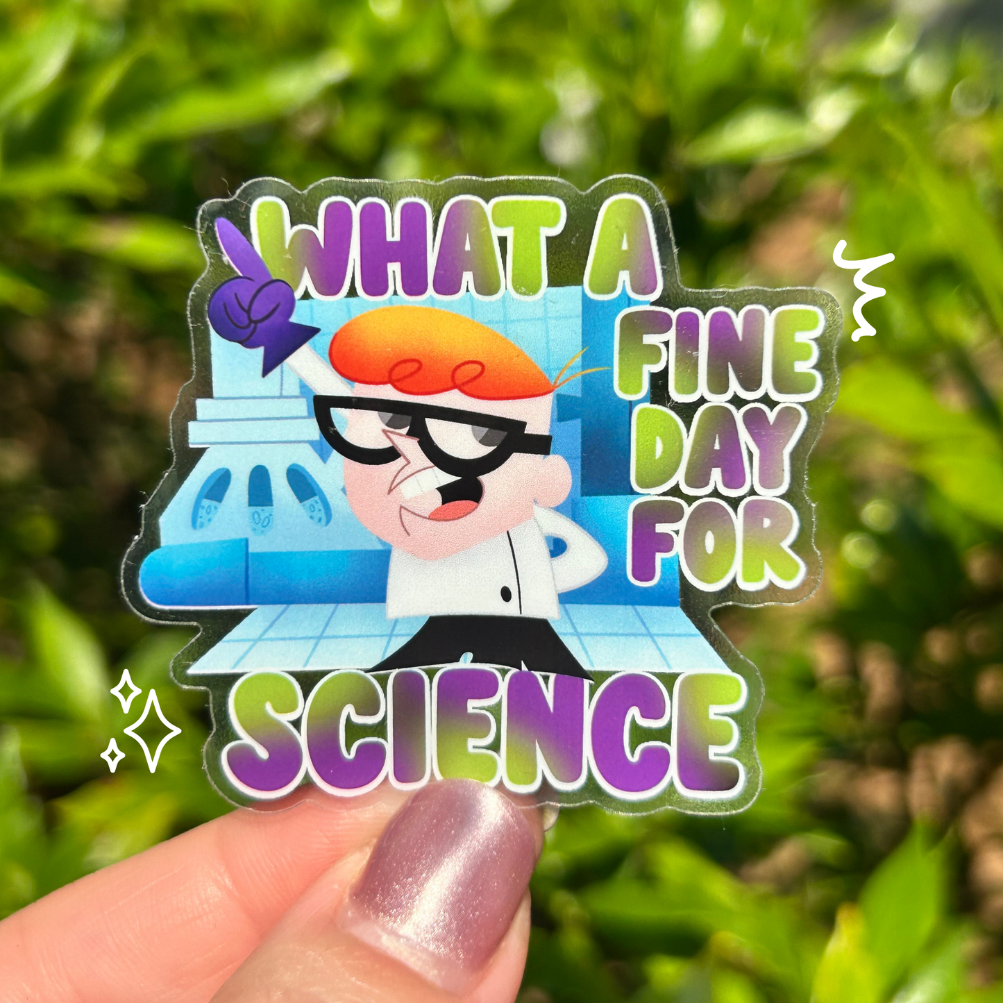 Dexter’s Laboratory Sticker – “What a Fine Day for Science!” Retro 90s Mirror Glossy Vinyl Decal
