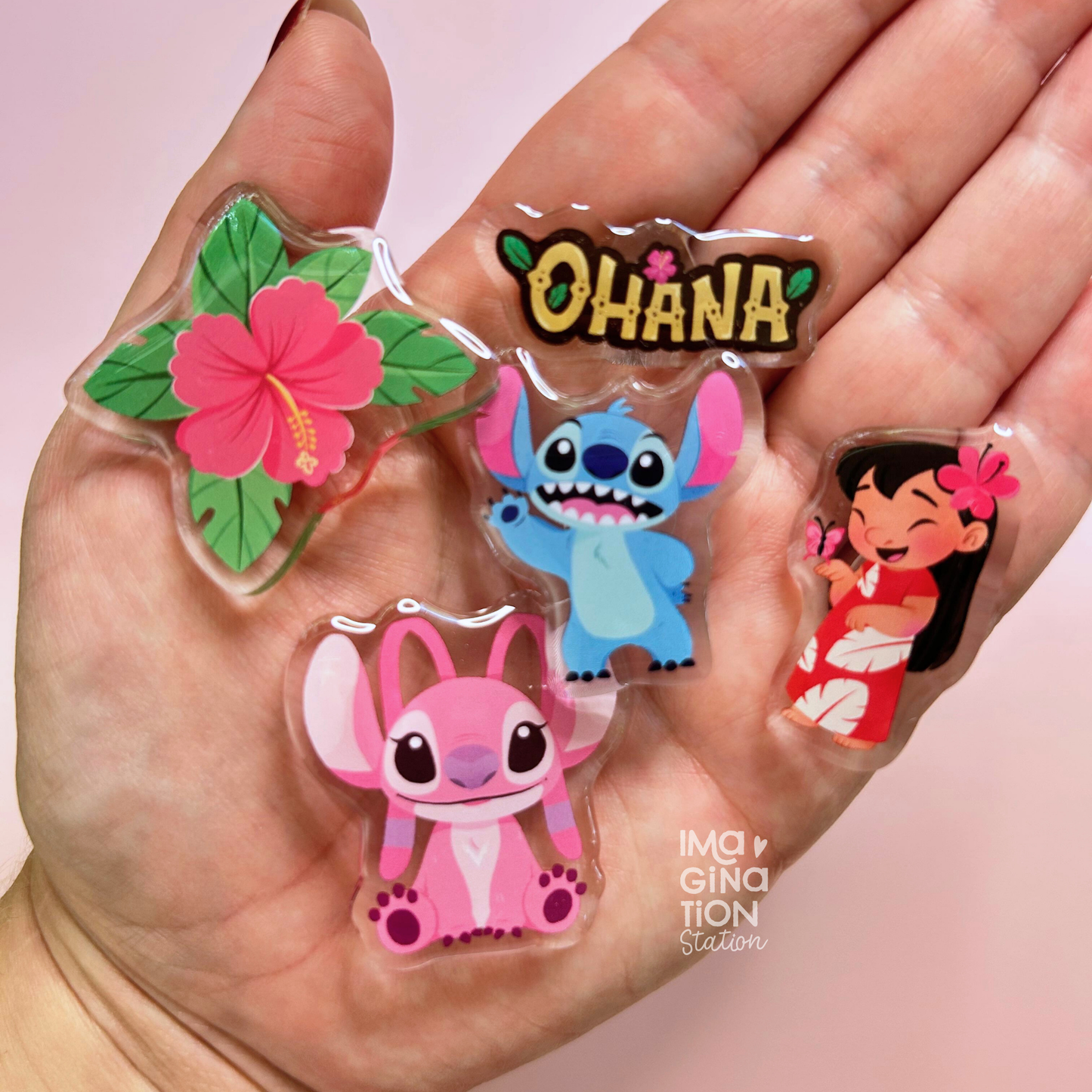 Lilo and Stitch Ohana Angel Flower Shoe Charms Set Clear Acrylic