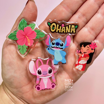 Lilo and Stitch Ohana Angel Flower Shoe Charms Set Clear Acrylic