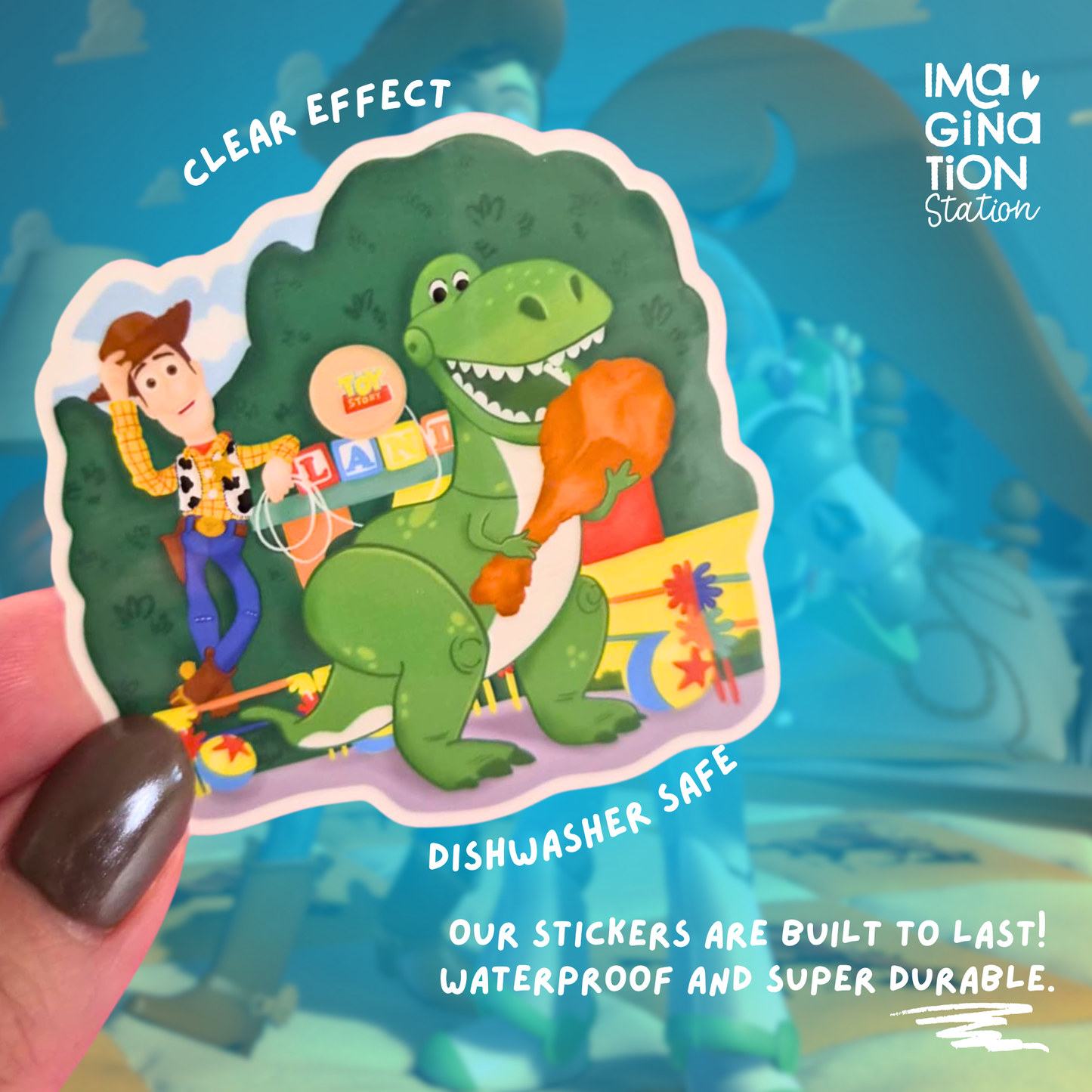 Toy Story Woody Featuring Rex Sticker - Waterproof Clear Glossy Effect