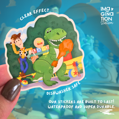 Toy Story Woody Featuring Rex Sticker - Waterproof Clear Glossy Effect