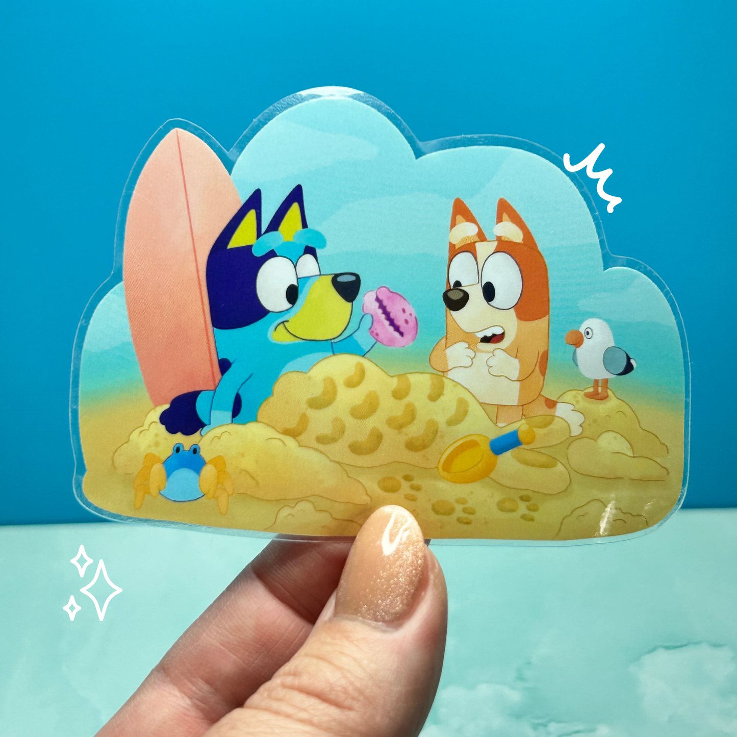 Bluey Bingo Beach Day Stickers | Clear Vinyl Sister Adventure Decal