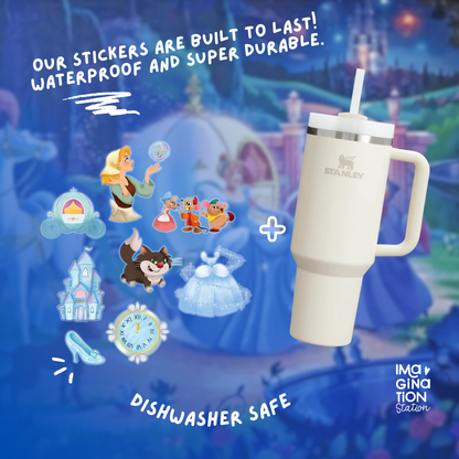 Cinderella Tumbler Bundle 40oz with Straw & Waterproof Sticker Set | Princess Drinkware Gift