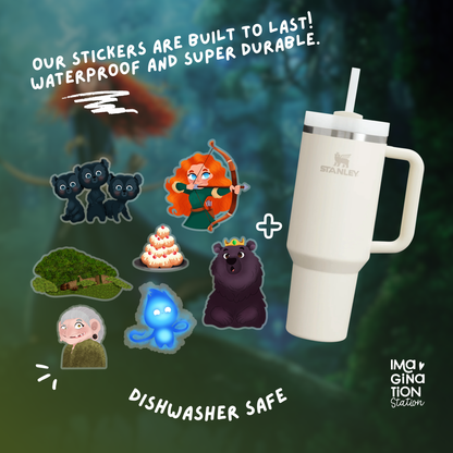 Brave Merida Tumbler Sticker Set for 40oz Cup Decor Waterproof Vinyl Archer Princess Decal Gift Bundle with Straw Disney for