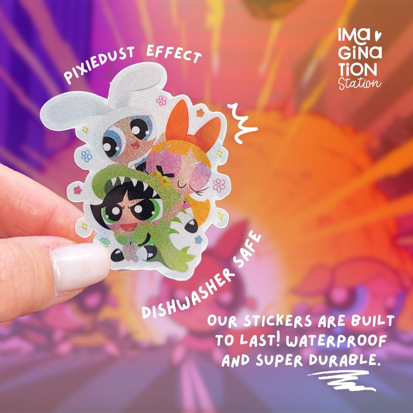 Powerpuff Girls Sticker – Pixie Dust Glossy Retro Cartoon Vinyl Decal for Laptop, Water Bottle & Journal