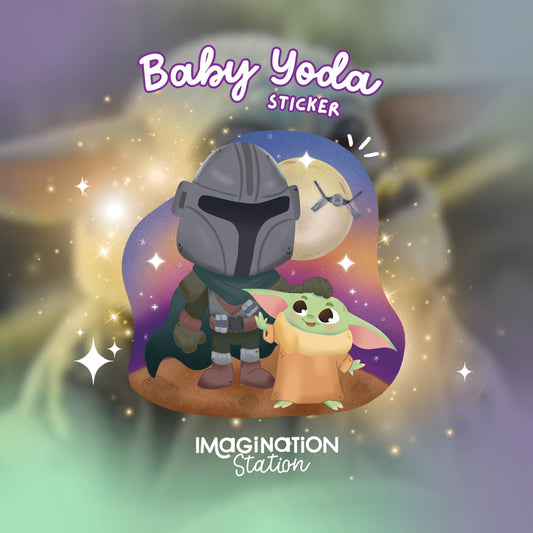 Baby Yoda Sticker, Mandalorian Prismatic Glossy Vinyl, Star Wars Waterproof Decal, Laptop Water Bottle Tumbler Journal Sticker