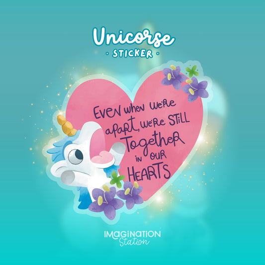 Bluey Unicorse Sticker | Transparent Glossy Vinyl Decal for Laptop & Water Bottle | Cartoon Gift with Together in Our Hearts Quote