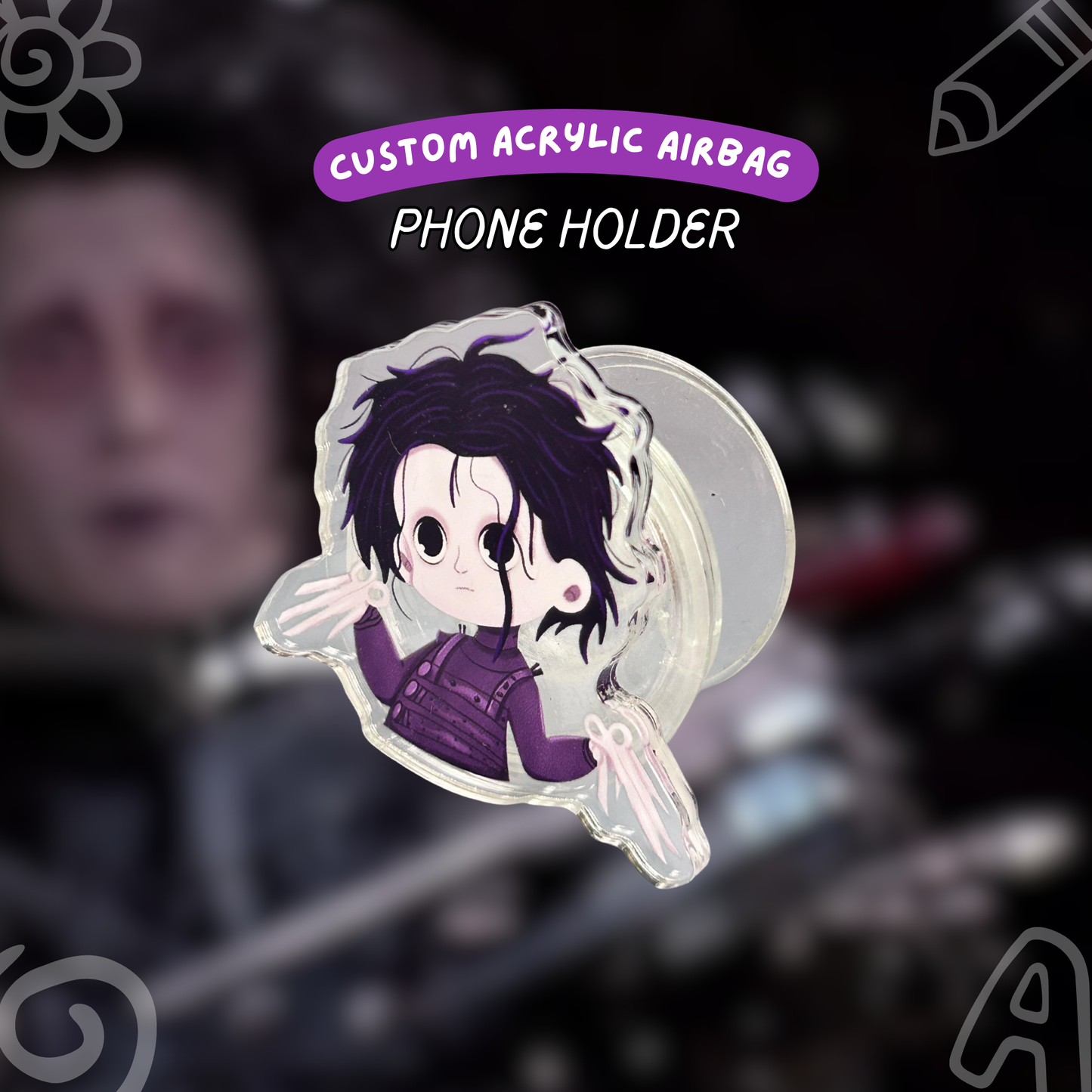 Edward Scissorhands Phone Holder - Clear Acrylic Desk Stand for iPhone & Android