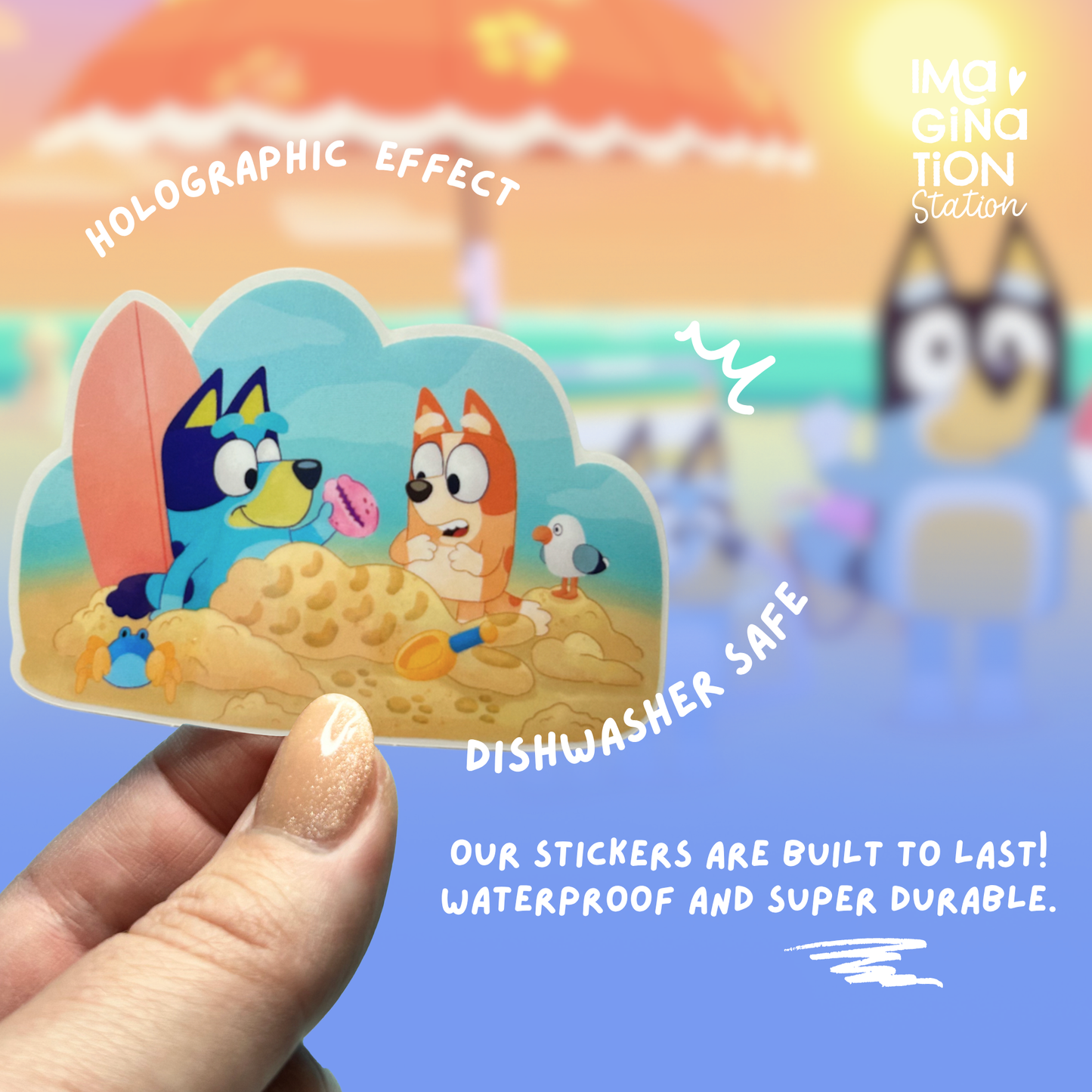 Bluey Bingo Beach Day Stickers | Clear Vinyl Sister Adventure Decal