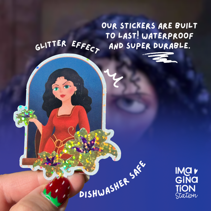Mother Gothel Tangled Sticker | Glitter Glossy Disney Villain Vinyl | Rapunzel Villain Decal | Laptop Water Bottle Planner Decor